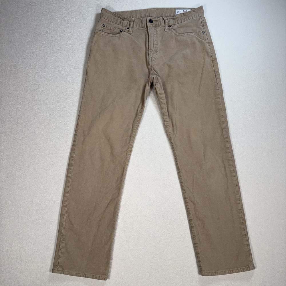 Gap Straight Corduroy Pants Men's 32x28* Khaki Beige Chino Academy Stretch